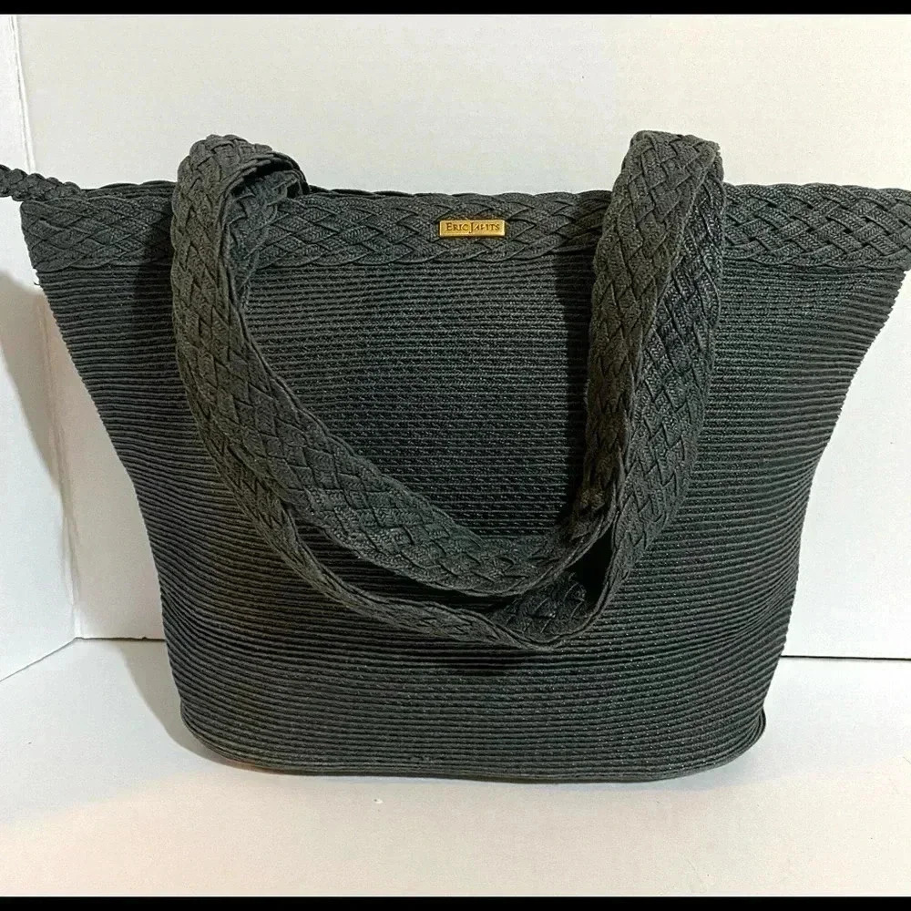 Eric javits black woven straw tote handbag